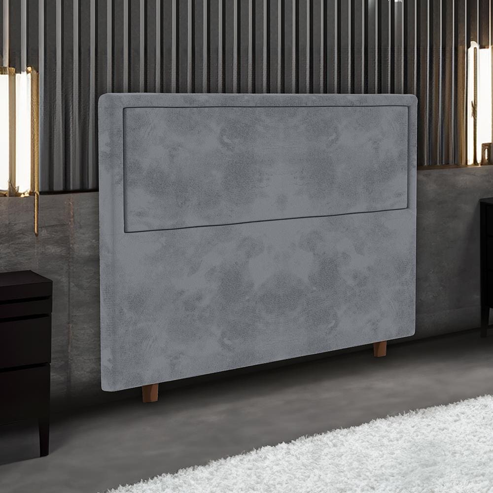 Cabeceira para Cama Box King Size Portobel Evelyn com Revestimento em Suede – 195cm de largura - Cinza