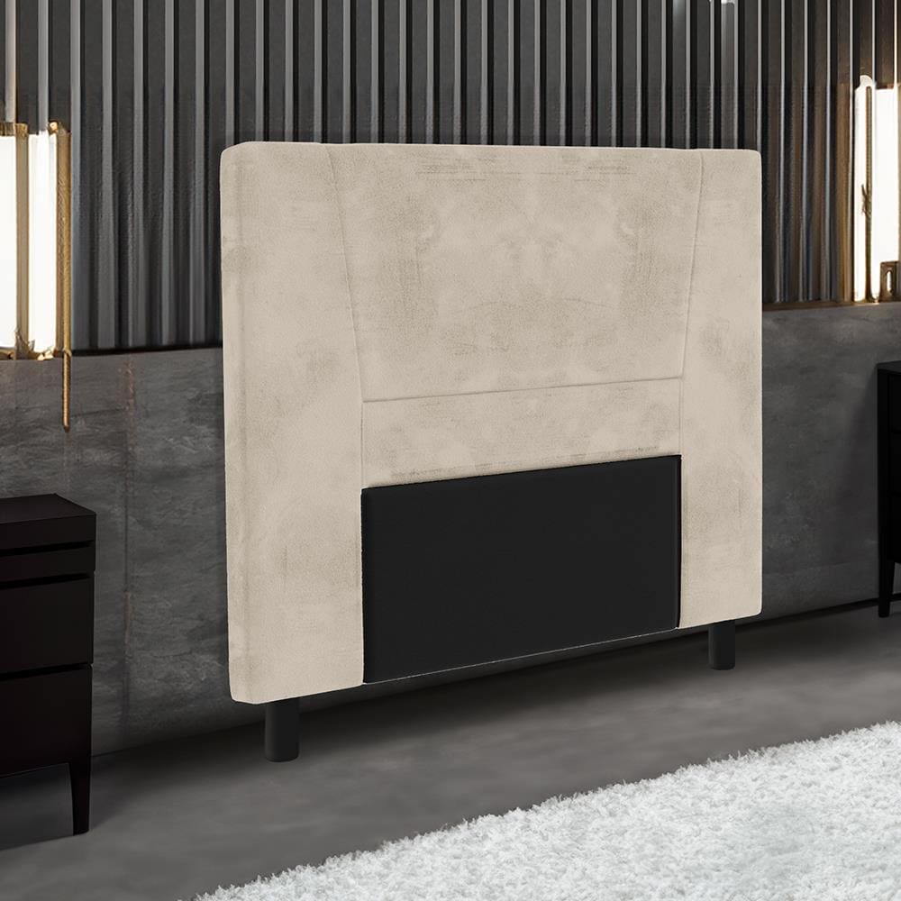 Cabeceira para Cama Box Solteiro Portobel Amanda com Revestimento em Suede - Bege