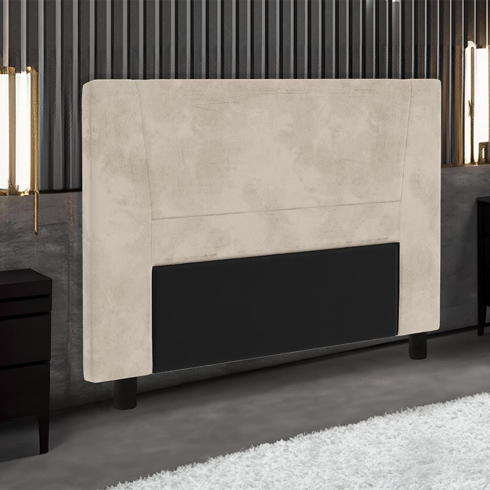 Cabeceira para Cama Box Queen Size Portobel Amanda com Revestimento em Suede - Bege