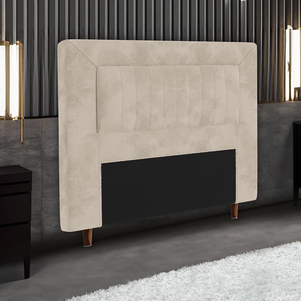 Cabeceira para Cama Box Casal Portobel Cintia com Revestimento em Suede - Bege