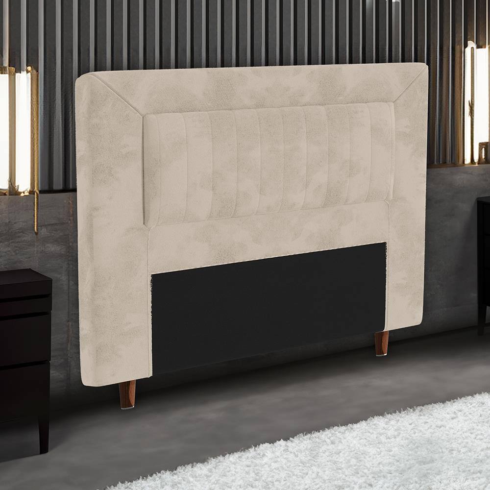 Cabeceira para Cama Box King Size Portobel Cintia com Revestimento em Suede - Bege
