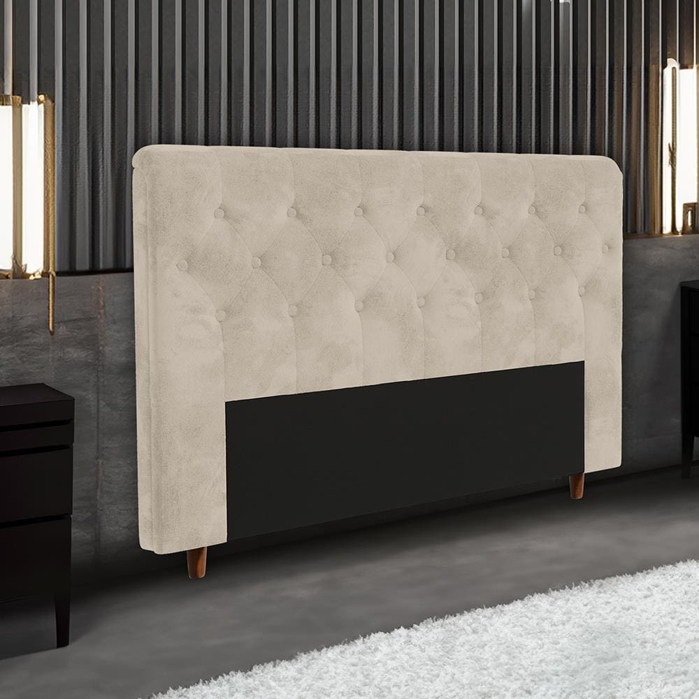 Cabeceira para Cama Box Queen Size Portobel Marcela com Revestimento em Suede - Bege