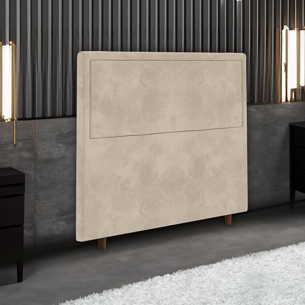 Cabeceira para Cama Box de Solteiro Portobel Evelyn com Revestimento em Suede – 90cm de largura - Bege