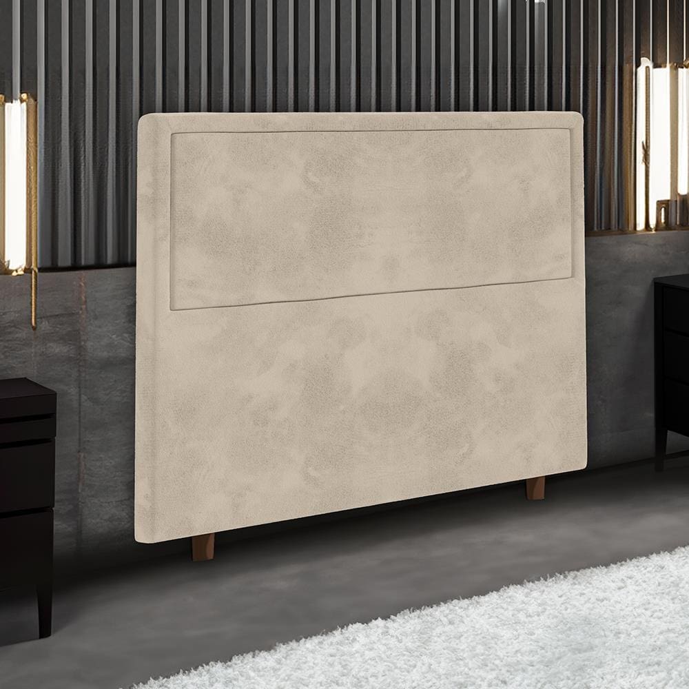Cabeceira para Cama Box Queen Size Portobel Evelyn com Revestimento em Suede – 160cm de largura - Bege