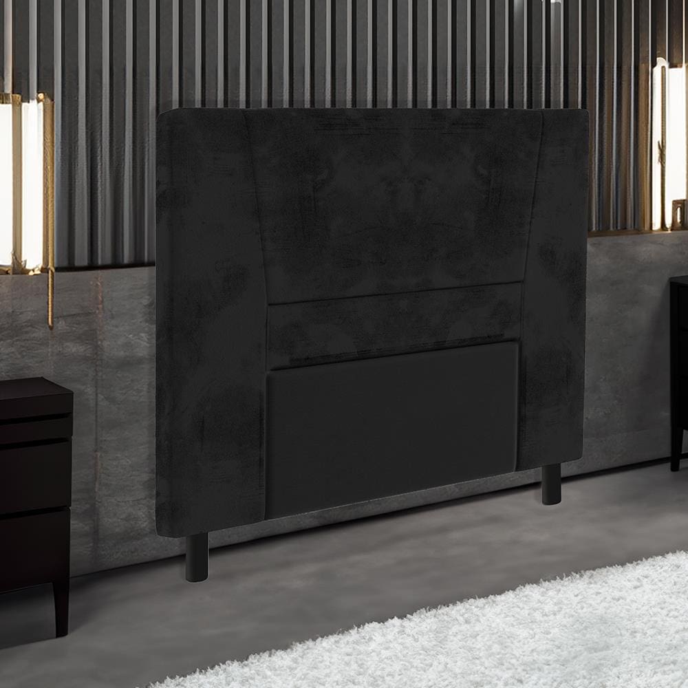 Cabeceira para Cama Box Solteiro Portobel Amanda com Revestimento em Suede - Preto