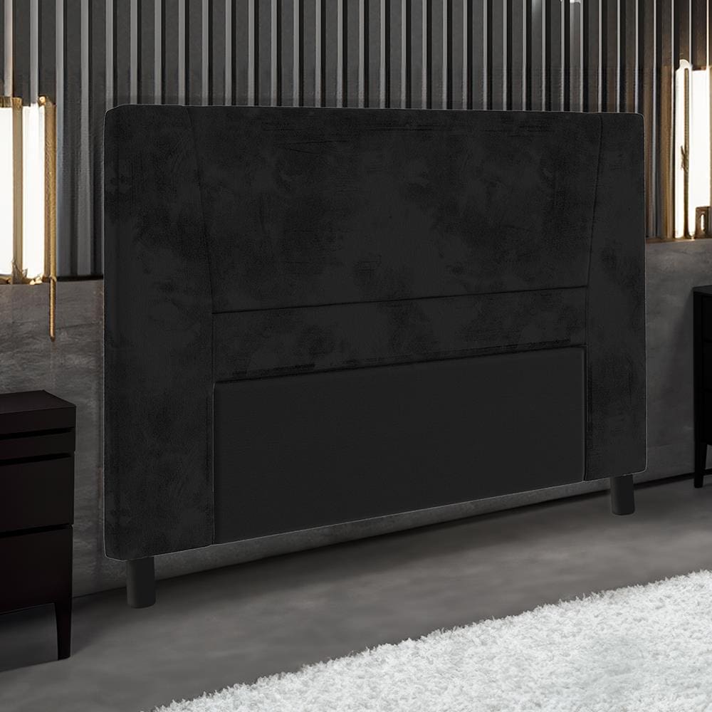 Cabeceira para Cama Box King Size Portobel Amanda com Revestimento em Suede - Preto