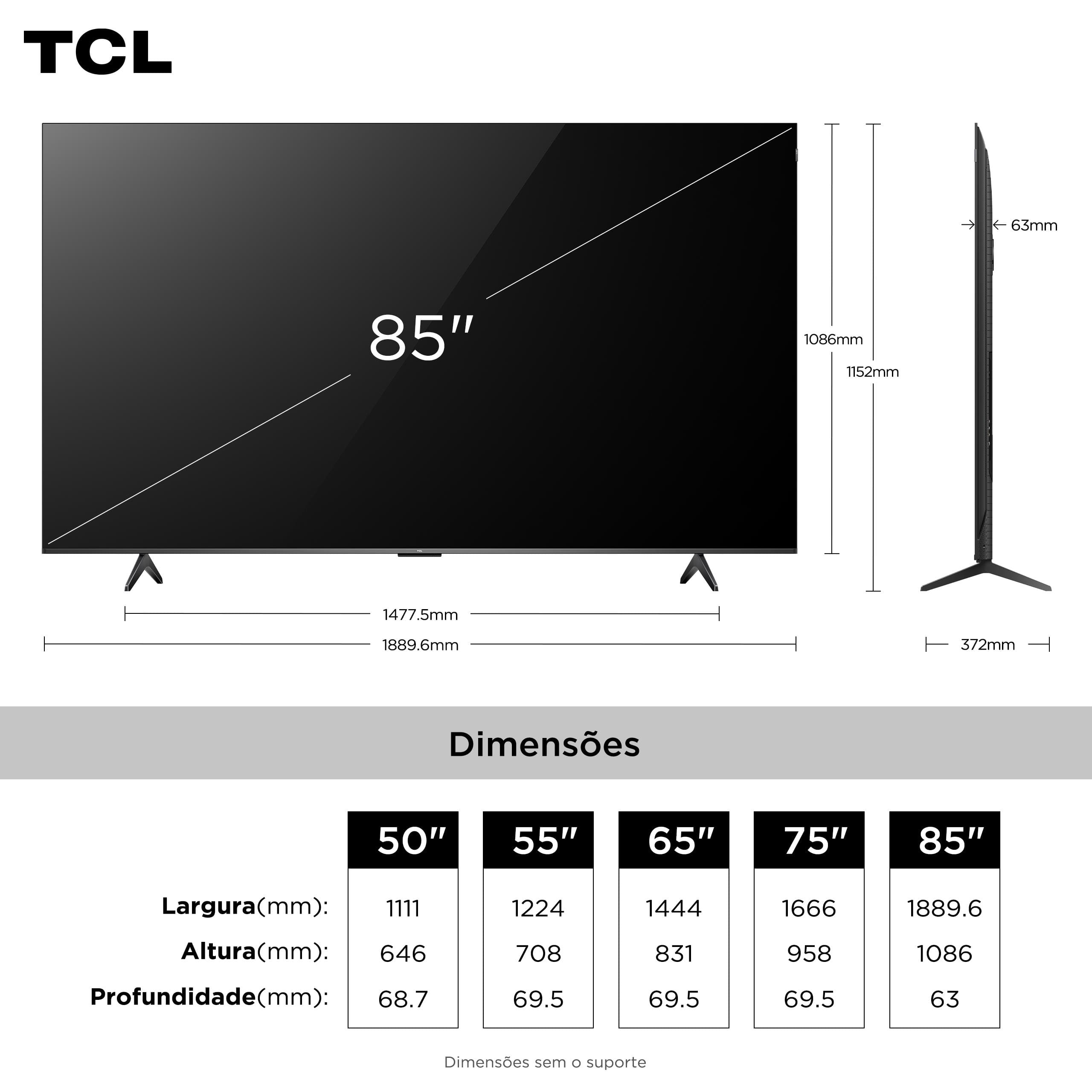 Smart TV 85” TCL 85P7K 4K | Casas Bahia