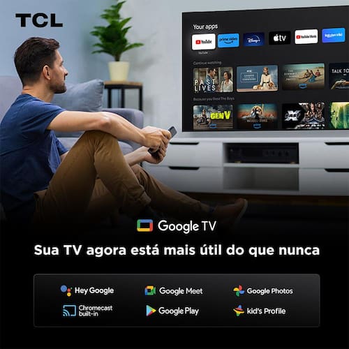 Smart TV 85” TCL P7K QLED Ultra HD 4K com Sistema Operacional Google TV, HDR10+, Dolby Vision e Atmos, Áudio Onkyo com Subwoofer e Googlecast