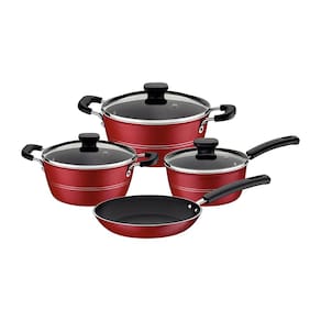 Jogo de Panelas Tramontina Sicília em Alumínio com Revestimento Interno e Externo Antiaderente Starflon Excellent Vermelho – 4 Peças