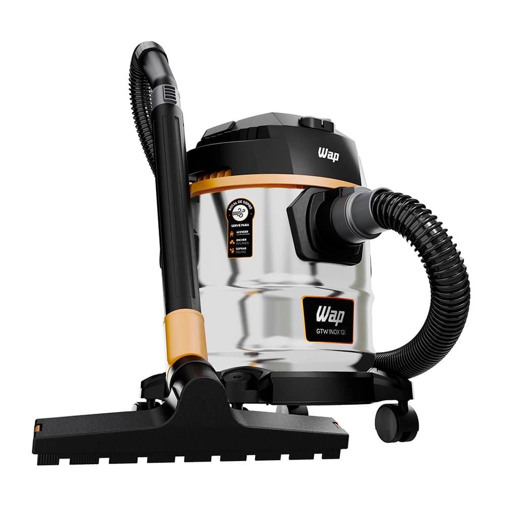 Aspirador de Pó e Água Wap GTW 1600W 12L com Função Sopra Folhas – Inox/Preto/Amarelo