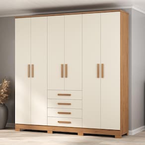 Guarda-roupa casal Atualle Lugano 6 Portas 4 Gavetas Canelato Off White