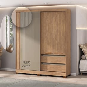 Guarda-Roupa Casal 1 Porta Correr Atualle Condor 3D Flex com Reflecta Acácia