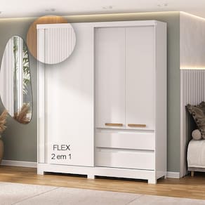 Guarda-Roupa Casal 1 Porta Correr Atualle Condor 3D Flex Branco Brilho