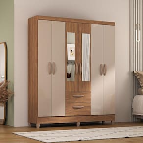 Guarda-Roupa Casal Atualle Real 6 Portas 2 Gavetas com Espelho Acácia com Reflecta