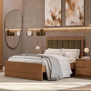 Cama de Casal Kappesberg Ibiza com Cabeceira e 146cm de largura - Canela