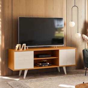Rack Madetec Lisboa 1,36m Cinamomo/Off White Suporta TV de 55 Polegadas