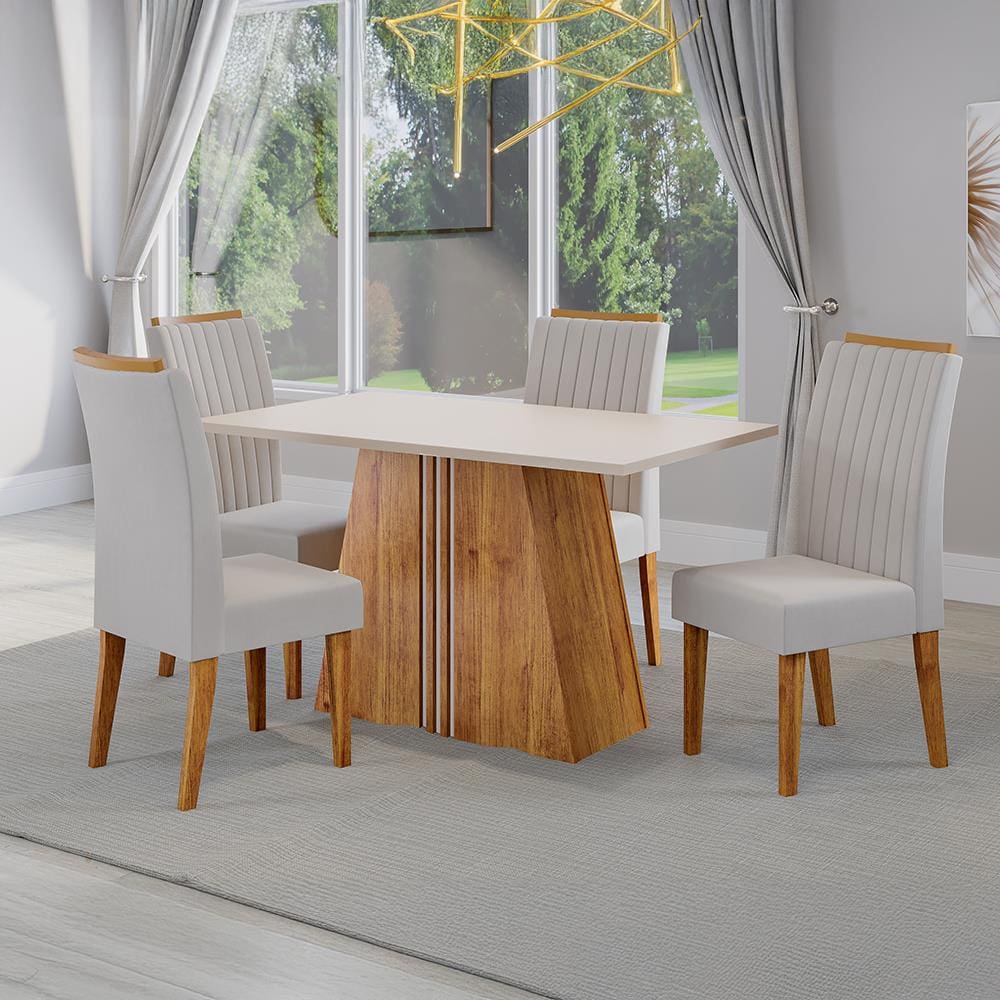 Mesa de Jantar 4 Cadeiras Viero Lumina Estofada Veludo - MARFIM