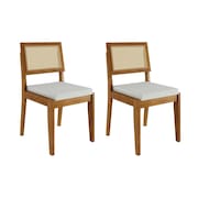 Conjunto com 2 Cadeiras de Jantar Nesher Rainha em Madeira com Estofado em Linho – Amadeirado