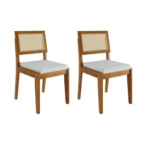 Conjunto com 2 Cadeiras de Jantar Nesher Rainha em Madeira com Estofado em Linho – Amadeirado