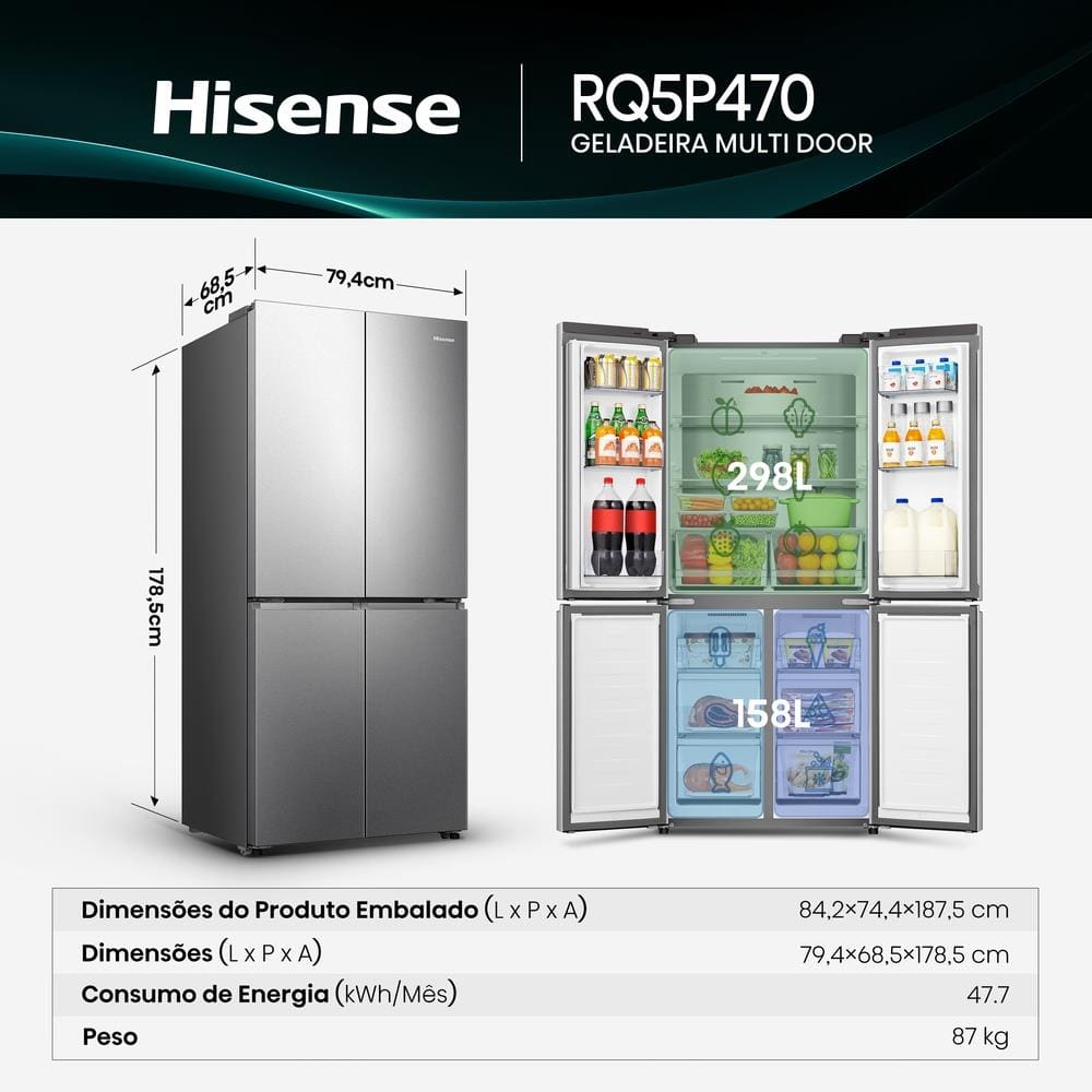 Geladeira 456L Hisense RQ5P470 Side By | Casas Bahia