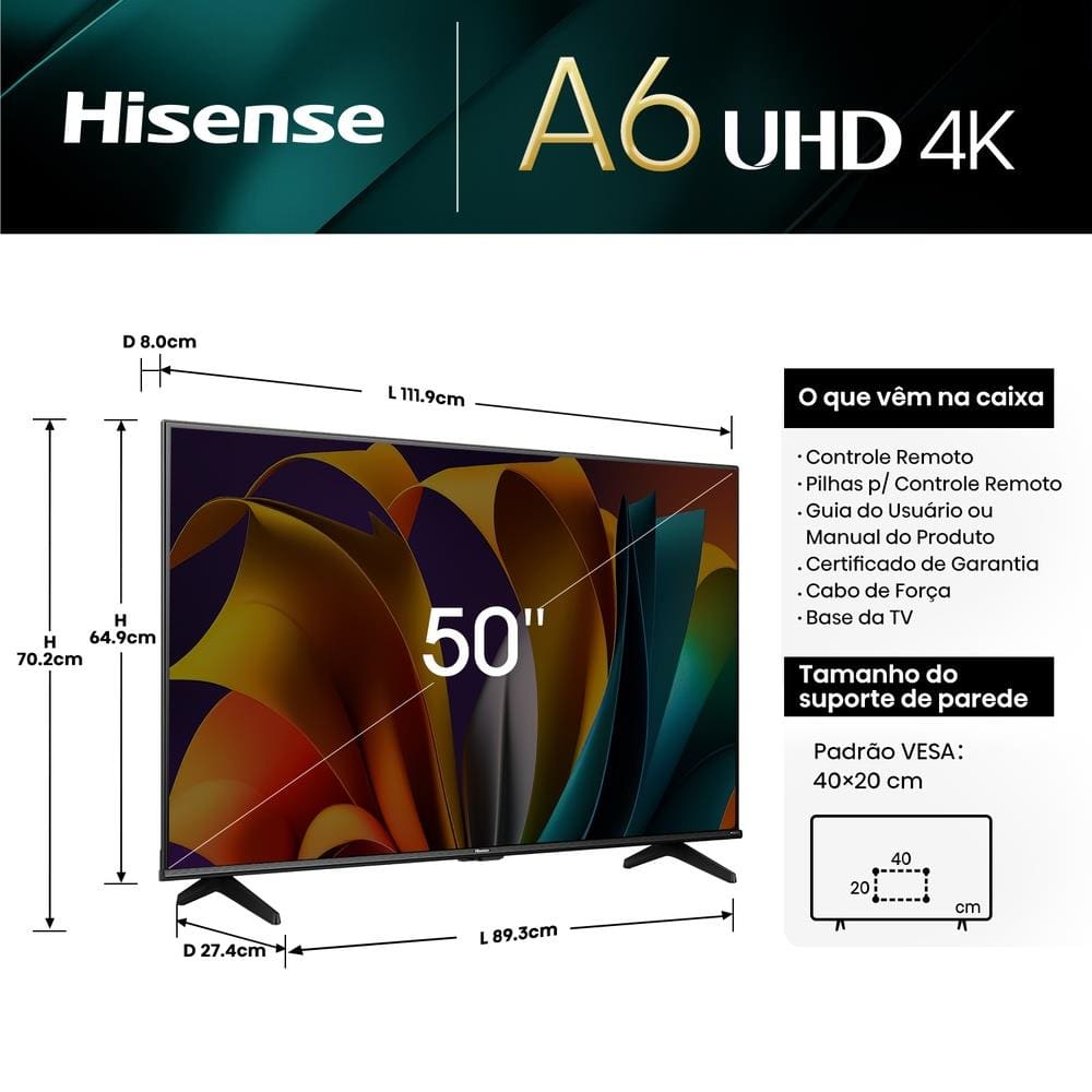 Smart TV 50” Hisense 50A6N DLED | Casas Bahia