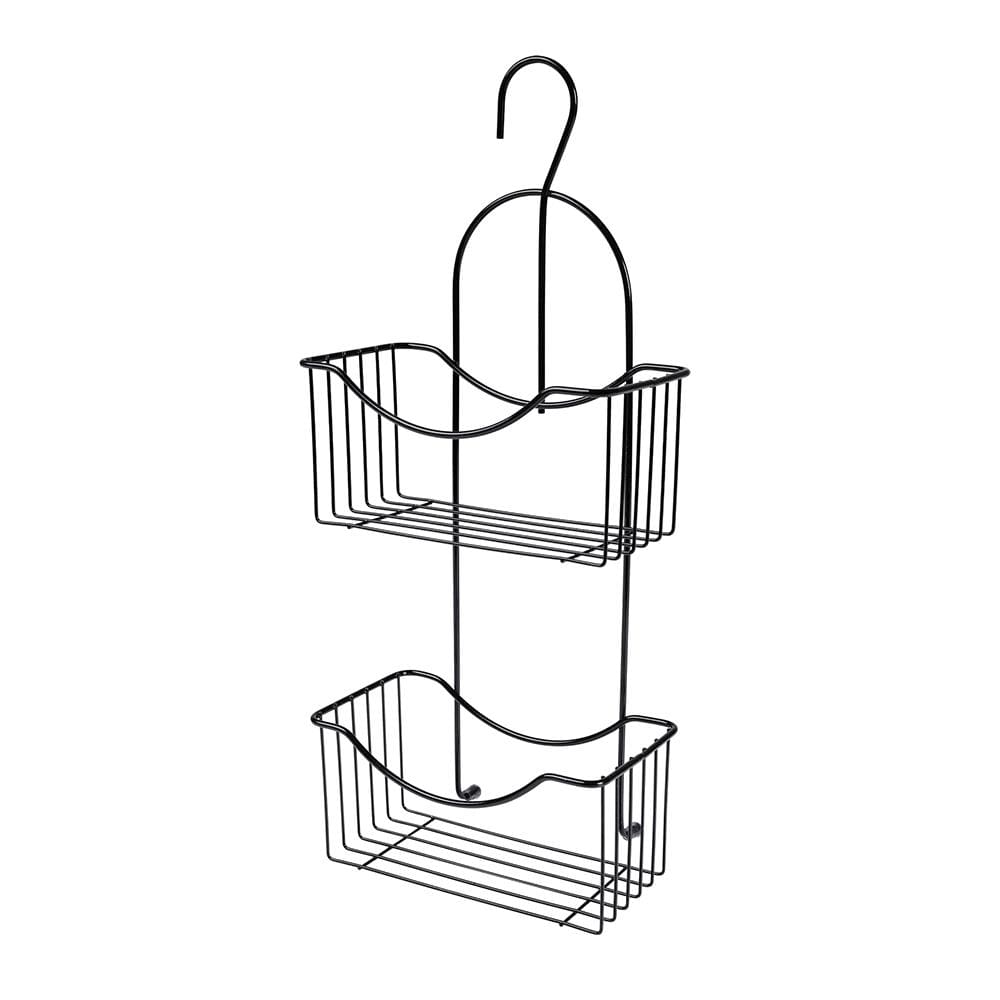 Porta Shampoo Duplo de Registro Utimil Preto 46x19x11cm Arame Aço Pintura Epóxi Preto Brilhante Design Moderno