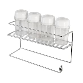 Suporte para Condimentos e Papel Toalha de Parede Utimil Cromado com 4 Potes Fixação Adesiva e Design Compacto