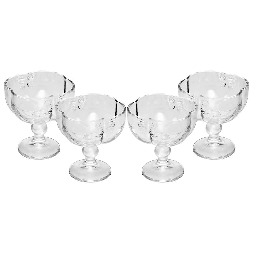 Conjunto 4 Taças para Sobremesa Wolff Butterfly 200ml Vidro Incolor com Relevo Elegante