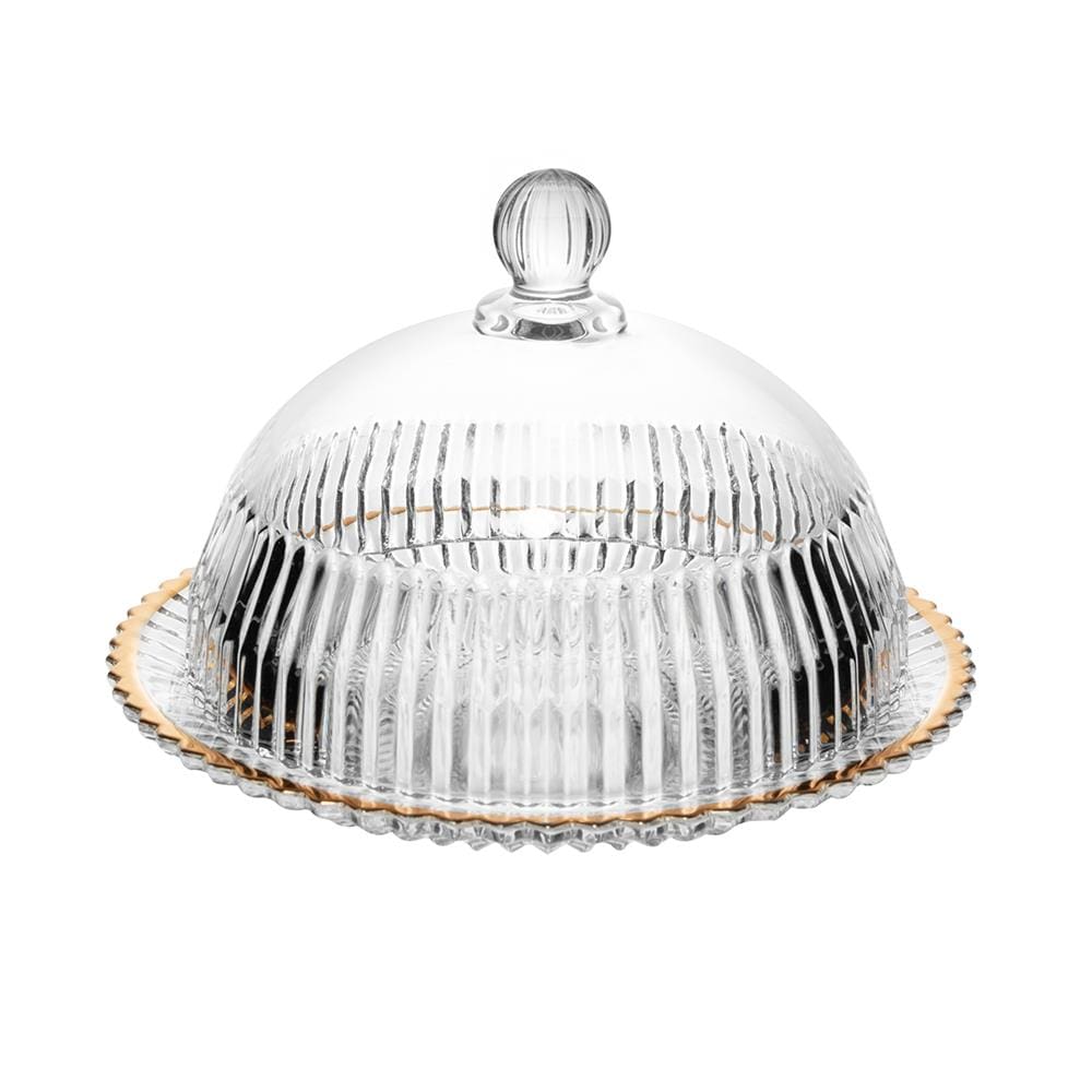 Queijeira com Tampa Wolff Império 20x20x13,5cm Cristal Fio de Ouro com Tampa Alta