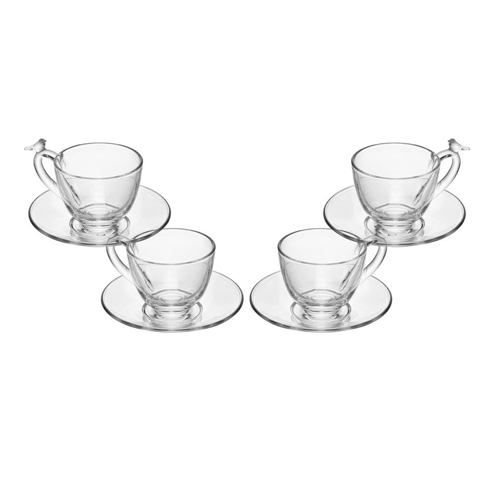 Conjunto 4 Xícaras de Café Wolff Bird 80ml com Pires Cristal Ecológico Relevo Artístico