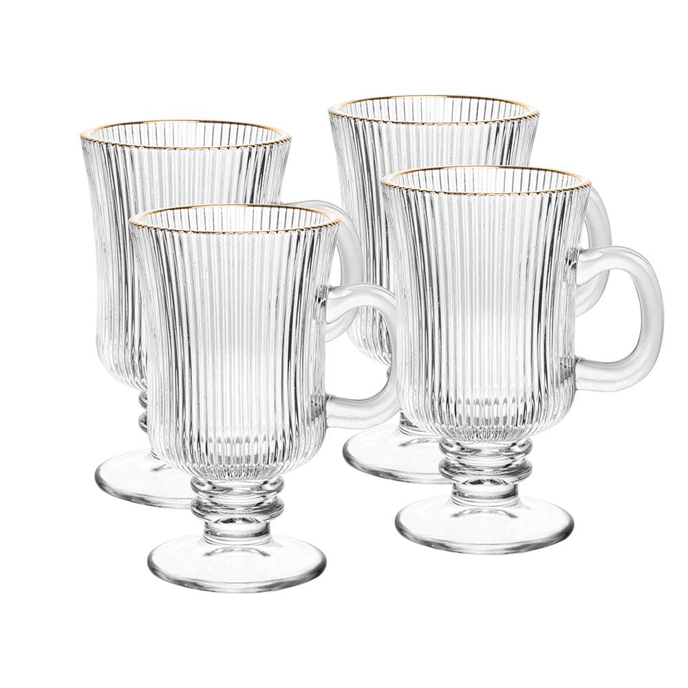 Conjunto 4 Taças para Cappuccino Wolff 240ml Vidro com Fio de Ouro Lines Elegante