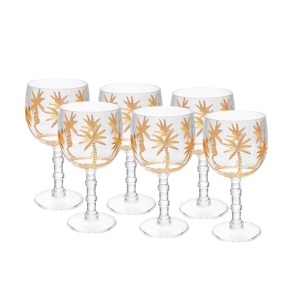 Conjunto 6 Taças Acrílico Wolff Palm Gold 500ml Sofisticado Resistente