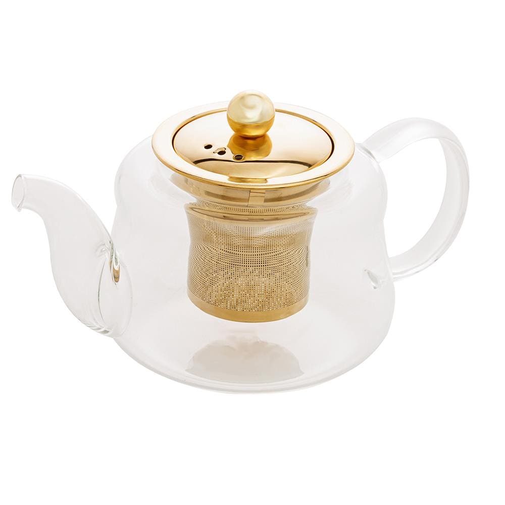 Chaleira de Vidro Wolff 600ml com Difusor Dourado em Inox e Vidro Resistente ao Calor