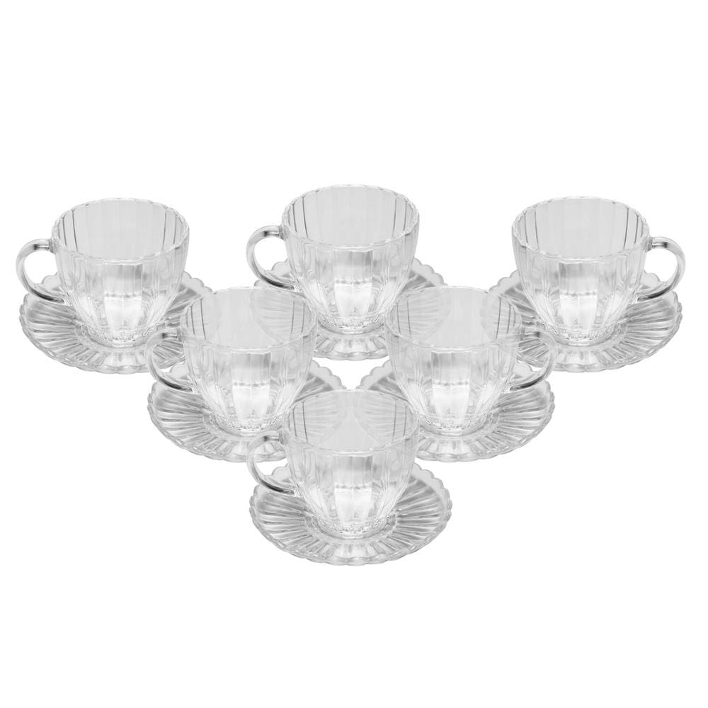 Conjunto 6 Xícaras Chá Wolff Pétala 200ml Vidro com Pires Elegante