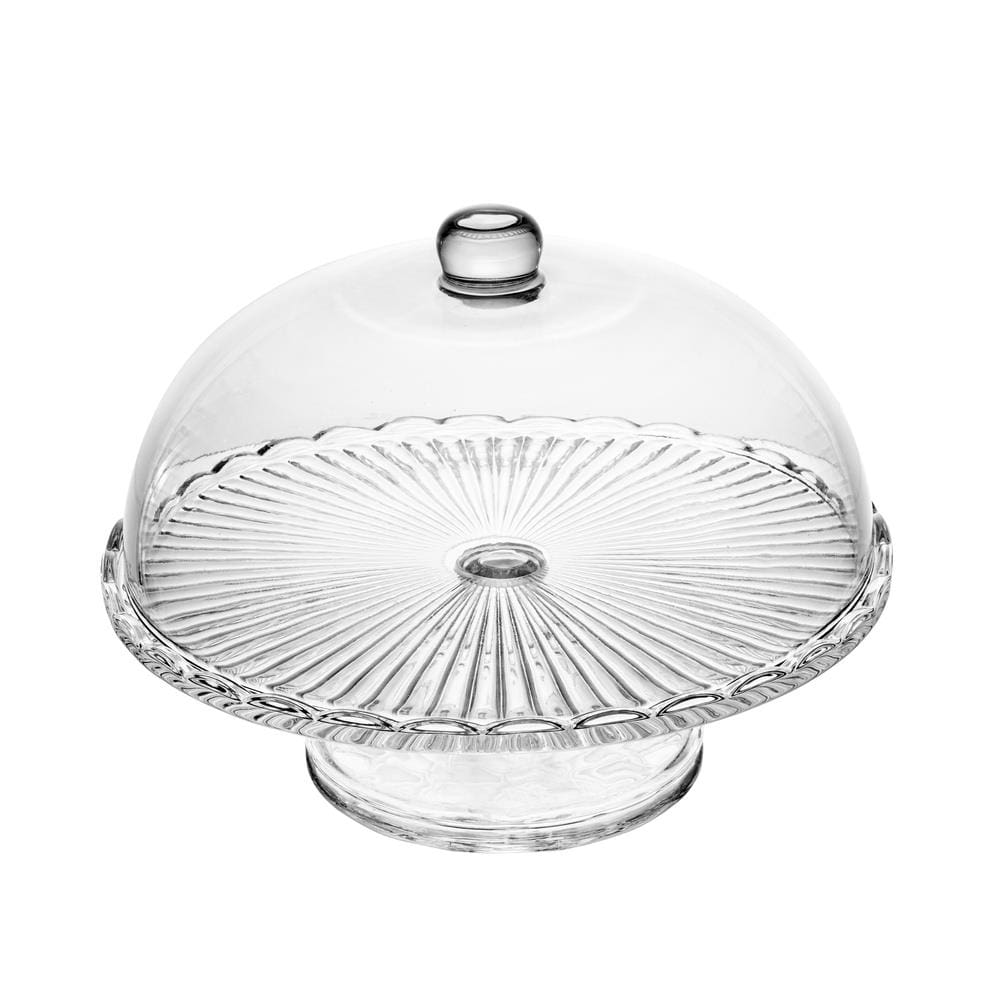 Prato para Bolo com Pé Wolff Bangkok 29x21cm Vidro com Tampa Base Elegante