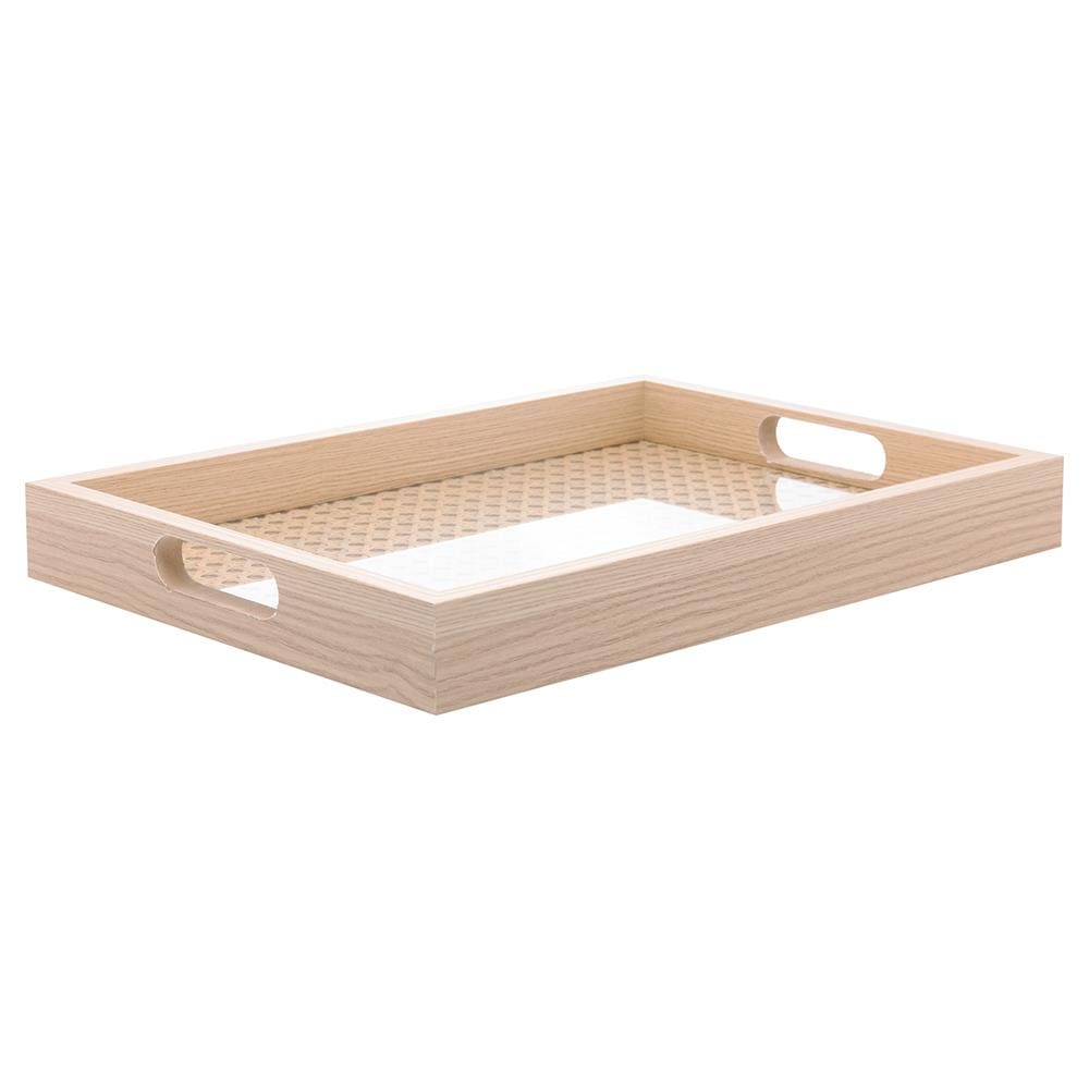 Bandeja Decorativa Lyor MDF Retangular 36,5cm Fundo Treliça Elegante Cor Natural