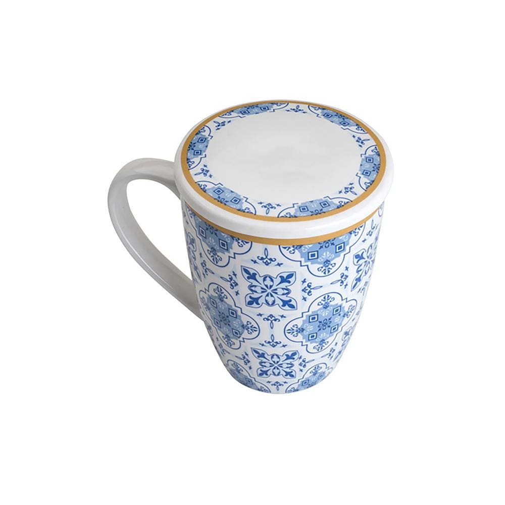 Caneca Porcelana Lyor Lisboa 340ml com Tampa Filtro Super White e Azul