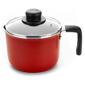 Leiteira Multiflon Gourmet 14cm Com Tampa de Vidro 1,6L Vermelha