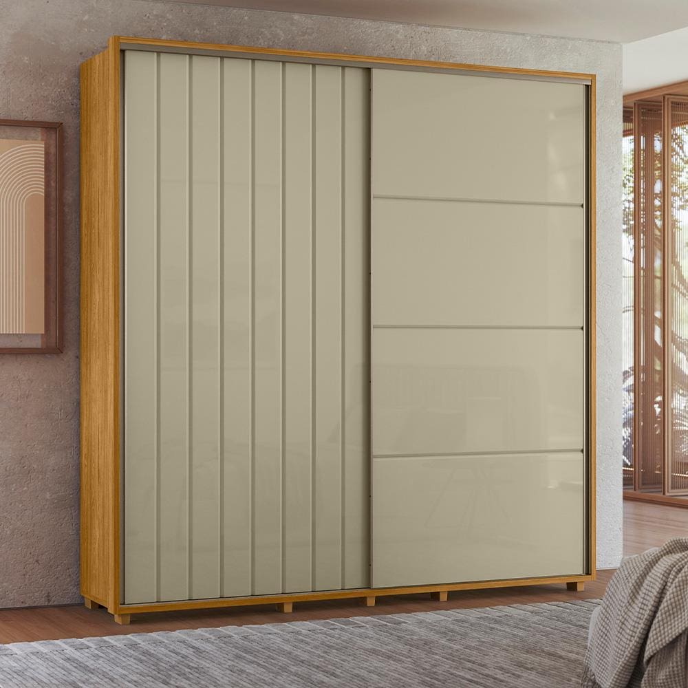Guarda-Roupa Casal Madetec Monet 2 Portas Correr Ripado Amortecimento Cabideiro Extensível 4 Gavetas - CUMARU/OPALA