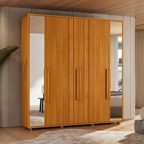 Guarda-Roupa Casal Madetec Portinari com Espelhos 6 Portas 4 Gavetas Ripado Angular Amortecimento Cabideiro Extensível