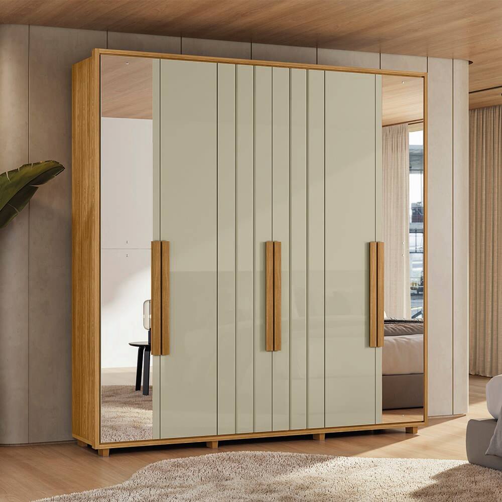 Guarda-Roupa Casal Madetec Portinari com Espelhos 6 Portas 4 Gavetas Ripado Angular Amortecimento Cabideiro Extensível - ARM 6PT C/ESP 4GV MADETEC VER