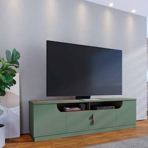 Rack Bancada para TV até 75” Santorini 2.0 4 Portas 2 Nichos Tampo 25mm Puxador Dourado Fosco
