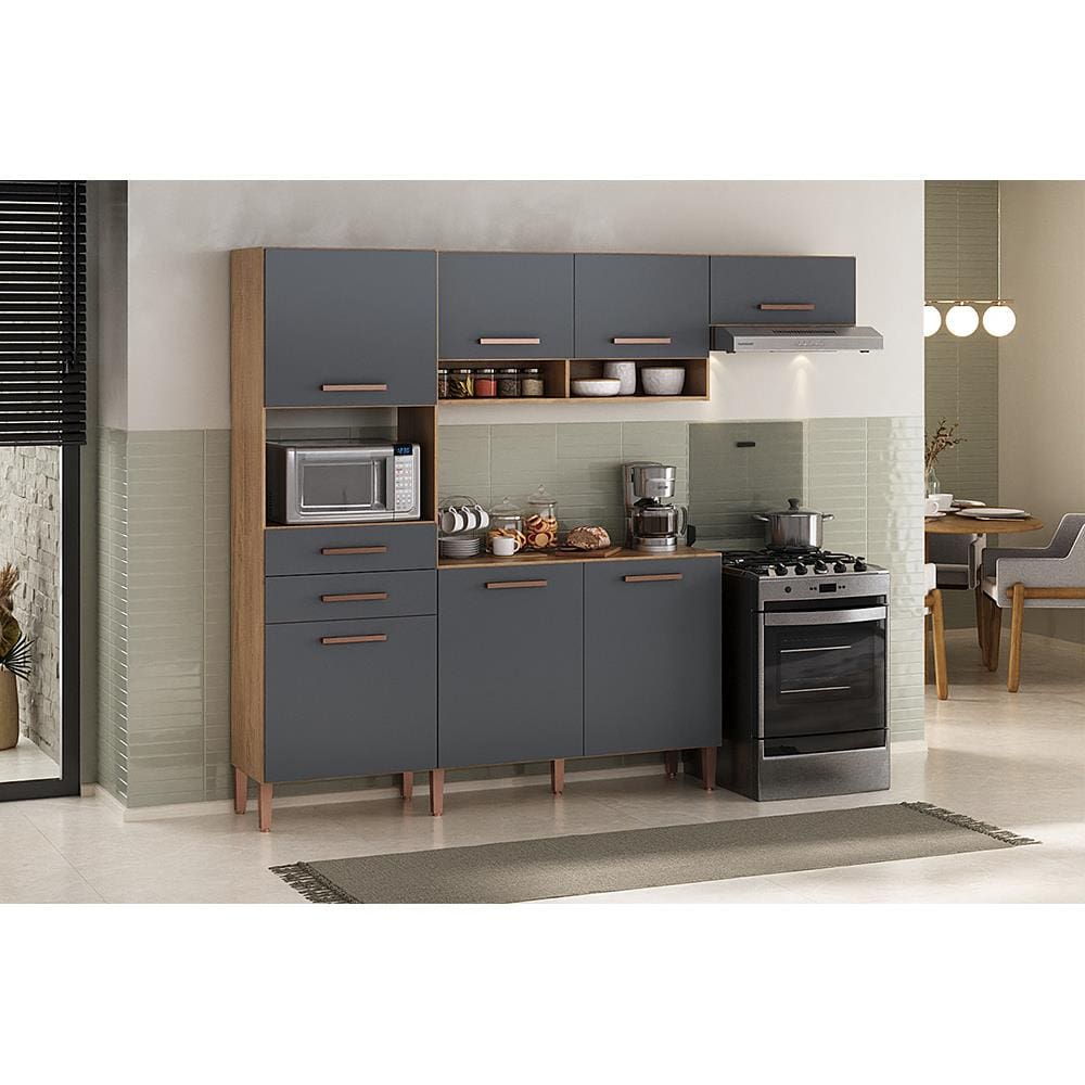 Cozinha Compacta Atualle Fortaleza 187cm 7 Portas 2 Gavetas MDP  - Canelato/Grafite