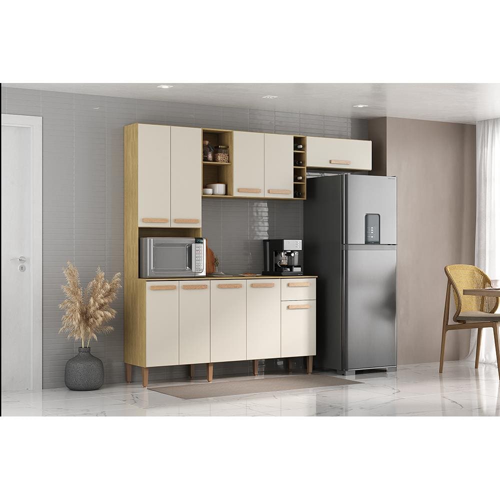 Cozinha Compacta Atualle Ravena 208cm 10 Portas 1 Gaveta MDP - Wood Madeirado/Off White