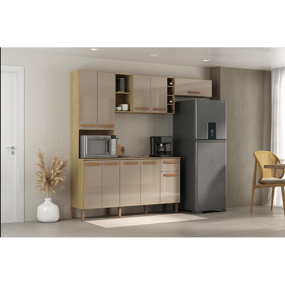 Cozinha Compacta Atualle Ravena 208cm 10 Portas 1 Gaveta MDP  - Wood Madeirado/Reflecta