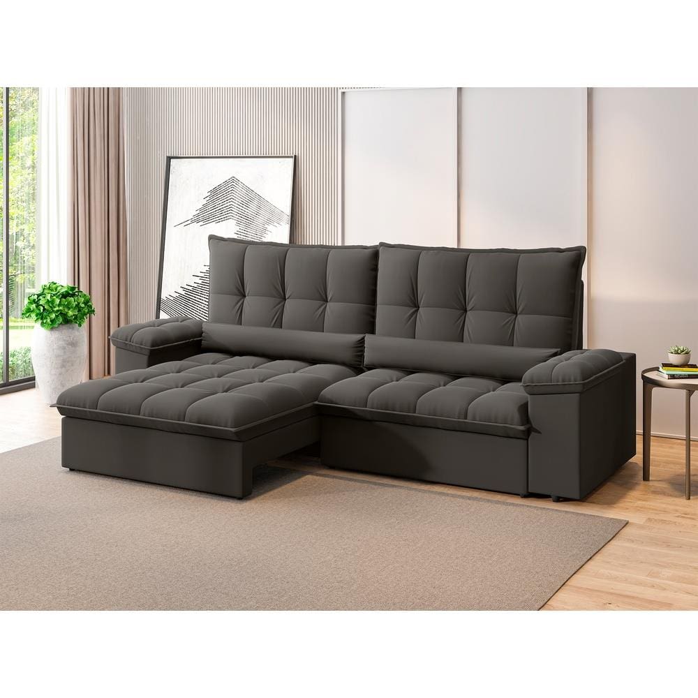 Sofá Retrátil 4 Lugares DDS Sofá Sideral 230cm Molas Bonnel Velosuede Encosto Reclinável Braço Removível
