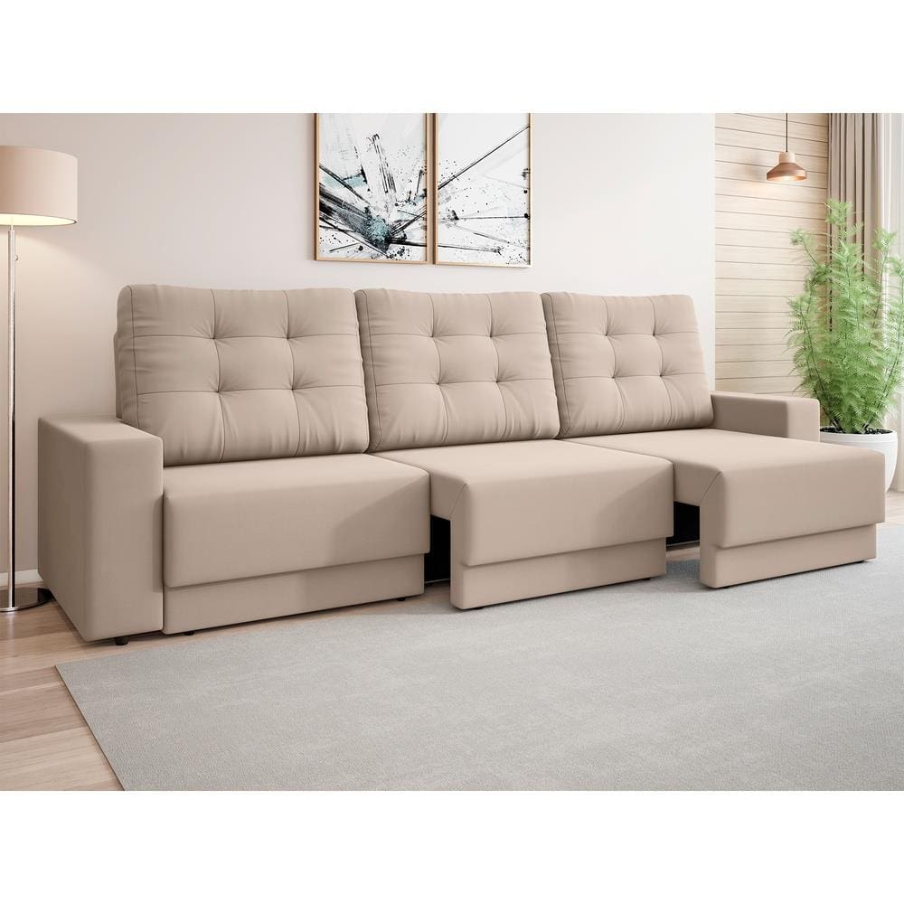 Sofá Retrátil 4 Lugares DDS Boston 230cm Velosuede Encosto Reclinável Braço Removível