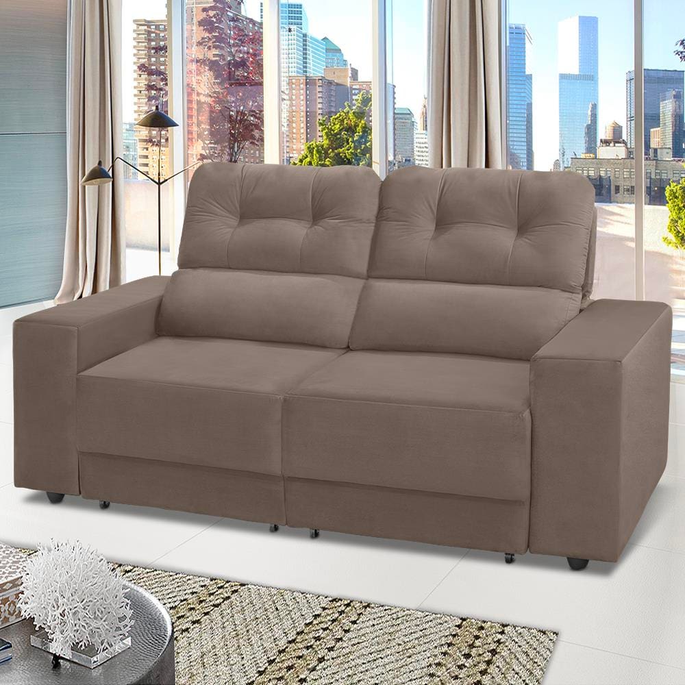 Sofá RBF Móveis Niterói 3 Lugares 182cm Retrátil Reclinável Capuccino