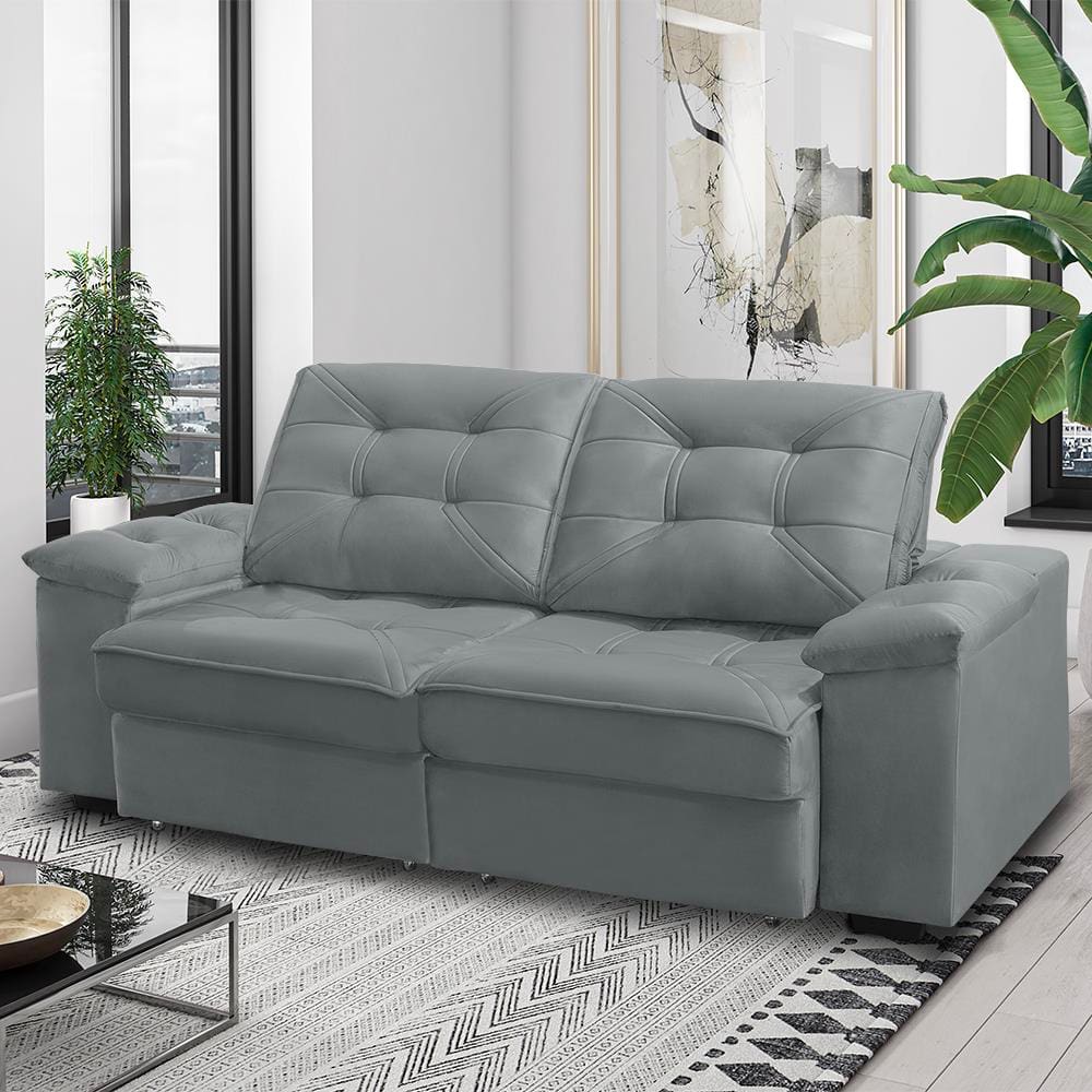 Sofá RBF Móveis Ypê 3 Lugares 192cm Retrátil Reclinável Rodízios - Cinza