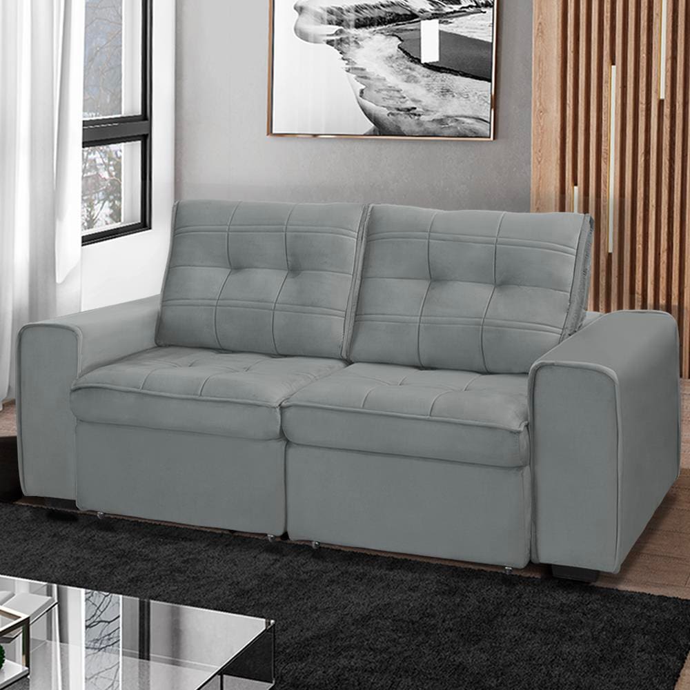 Sofá RBF Móveis Cedro 3 Lugares 212cm Retrátil Reclinável - Cinza